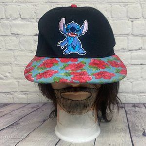 Disney Lilo & Stitch Hat Cap Snapback Black Blue Red Floral Long Bill Embroider